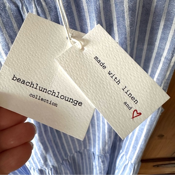 NWT Beach Lunch Lounge Boho Coastal Blue White Striped Sleeveless Tiered Dress - Picture 5 of 16